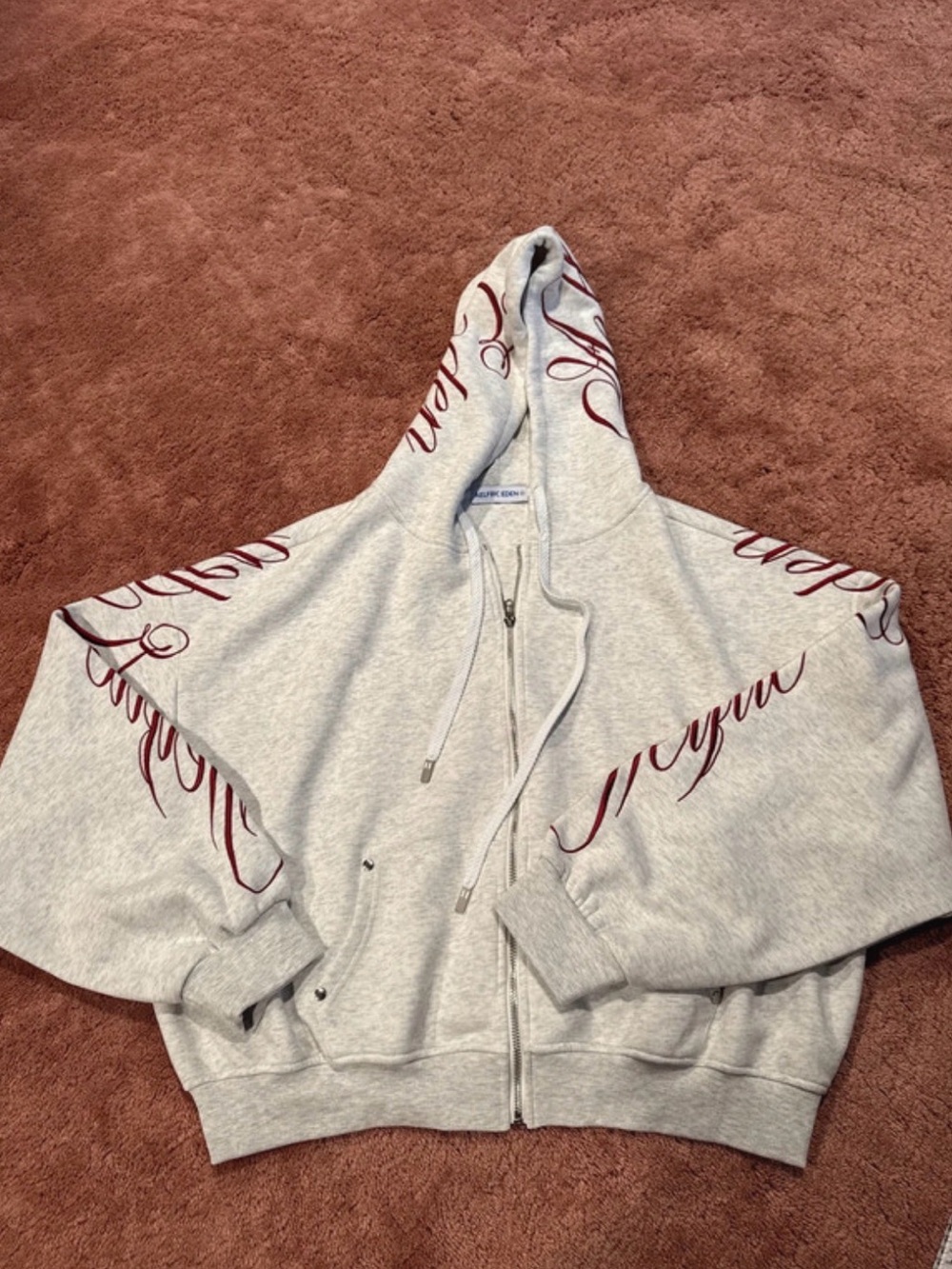 Aelfric Eden Light Gray Zip Hoodie with Maroon Script